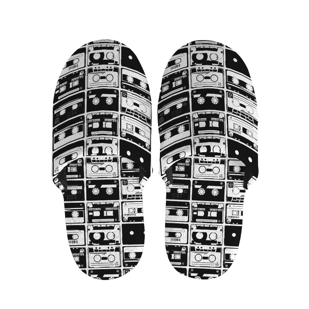 Black And White Cassette Tape Print Slippers