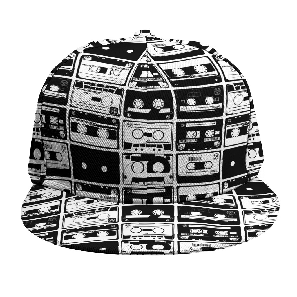 Black And White Cassette Tape Print Snapback Cap