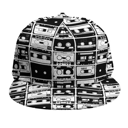 Black And White Cassette Tape Print Snapback Cap