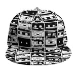 Black And White Cassette Tape Print Snapback Cap