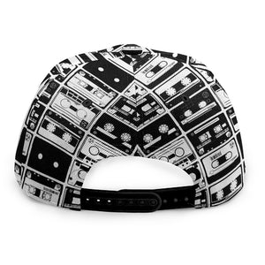 Black And White Cassette Tape Print Snapback Cap