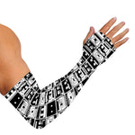Black And White Cassette Tape Print Sun Protection Arm Sleeves