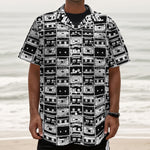 Black And White Cassette Tape Print Textured Short Sleeve Shirt