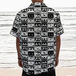Black And White Cassette Tape Print Textured Short Sleeve Shirt