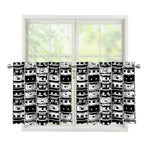 Black And White Cassette Tape Print Tier Curtains