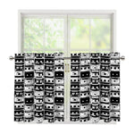 Black And White Cassette Tape Print Tier Curtains