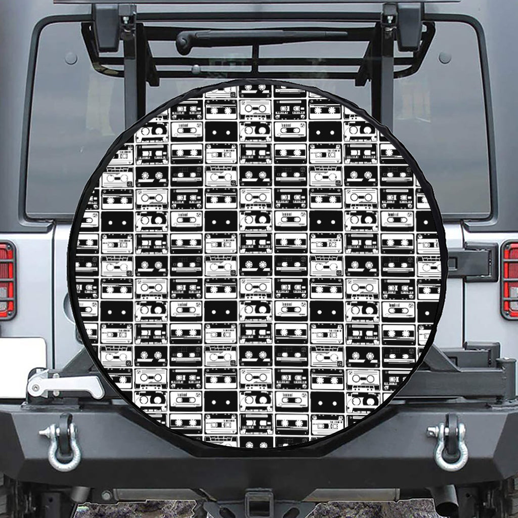 Black And White Cassette Tape Print Tire Cover