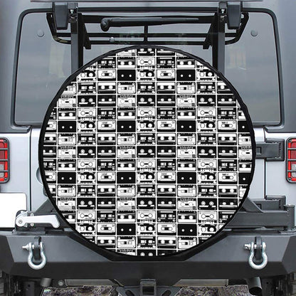 Black And White Cassette Tape Print Tire Cover