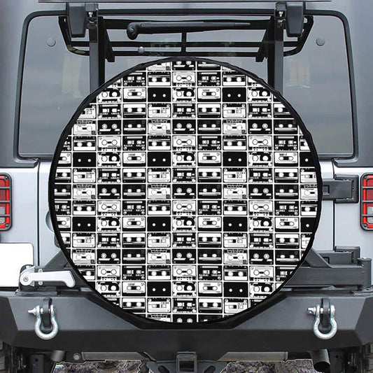 Black And White Cassette Tape Print Tire Cover