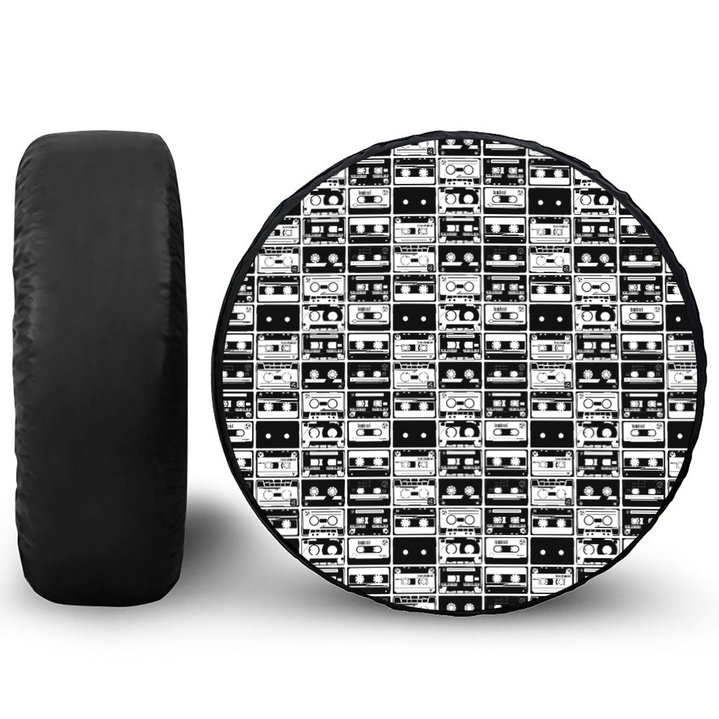 Black And White Cassette Tape Print Tire Cover