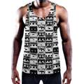 Black And White Cassette Tape Print Men's Workout Tank Top
