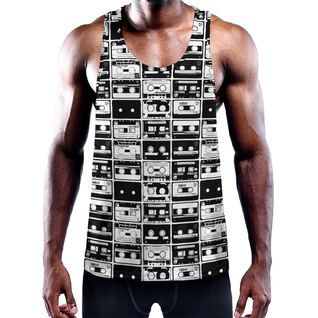 Black And White Cassette Tape Print Training Tank Top