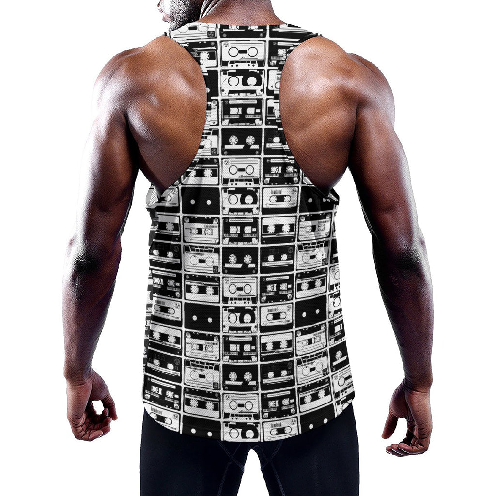 Black And White Cassette Tape Print Training Tank Top