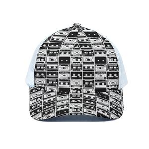 Black And White Cassette Tape Print White Mesh Trucker Cap