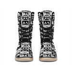 Black And White Cassette Tape Print Winter Boots