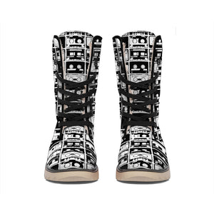 Black And White Cassette Tape Print Winter Boots