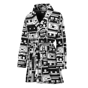 Black And White Cassette Tape Print Women's Bathrobe