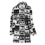 Black And White Cassette Tape Print Women's Bathrobe