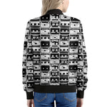 Black And White Cassette Tape Print Women's Bomber Jacket