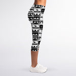 Black And White Cassette Tape Print Women's Capri Leggings