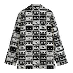 Black And White Cassette Tape Print Women's Cotton Blazer