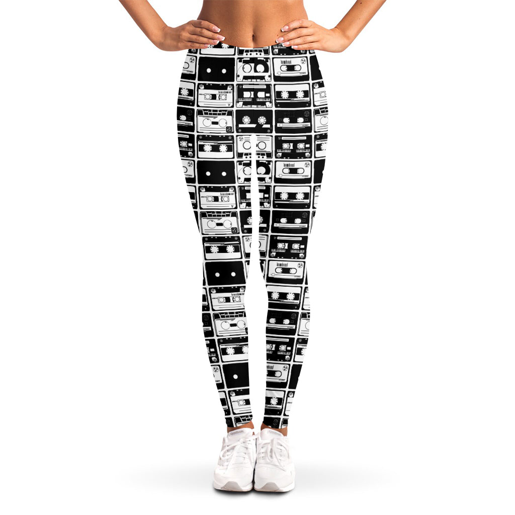 Black And White Cassette Tape Print Women's Leggings