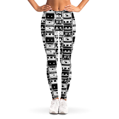 Black And White Cassette Tape Print Women's Leggings