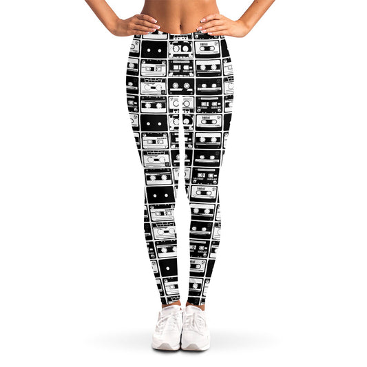 Black And White Cassette Tape Print Women's Leggings