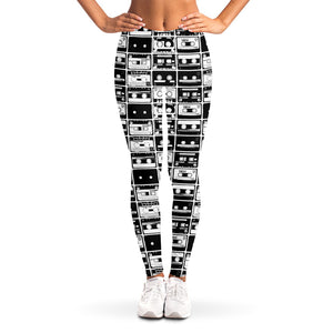 Black And White Cassette Tape Print Women's Leggings