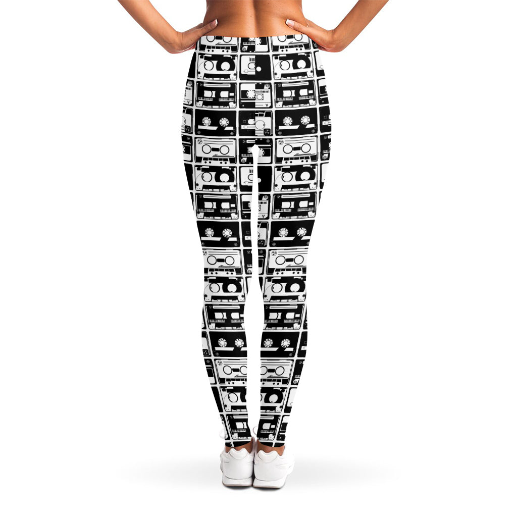 Black And White Cassette Tape Print Women's Leggings