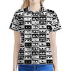 Black And White Cassette Tape Print Women's Polo Shirt