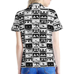 Black And White Cassette Tape Print Women's Polo Shirt