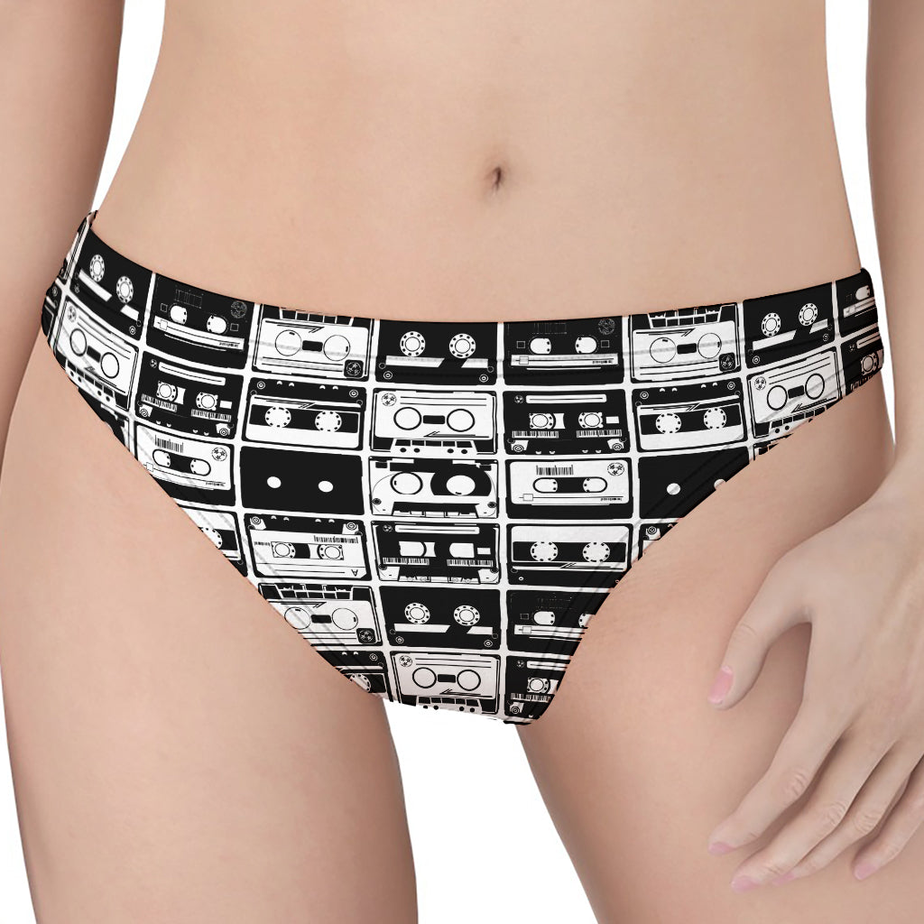 Black And White Cassette Tape Print Women's Thong