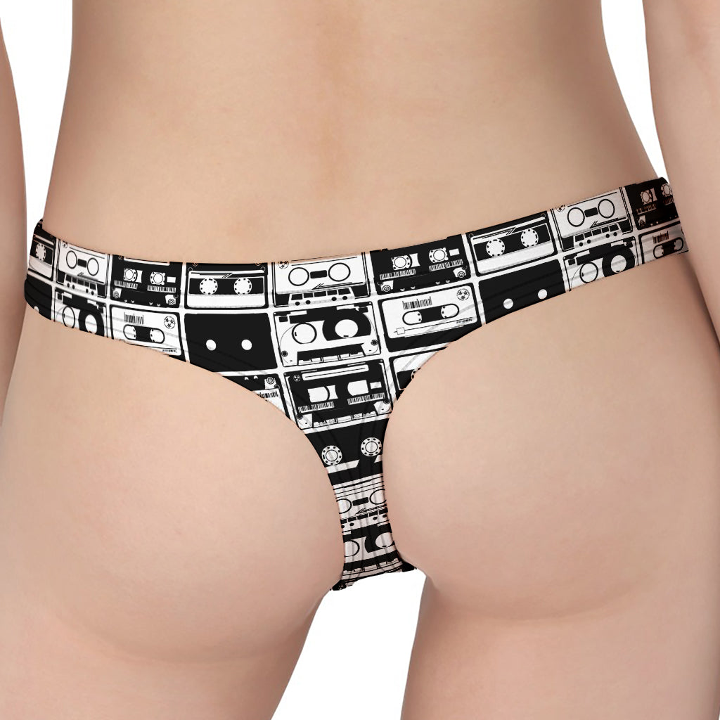 Black And White Cassette Tape Print Women's Thong