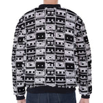 Black And White Cassette Tape Print Zip Sleeve Bomber Jacket