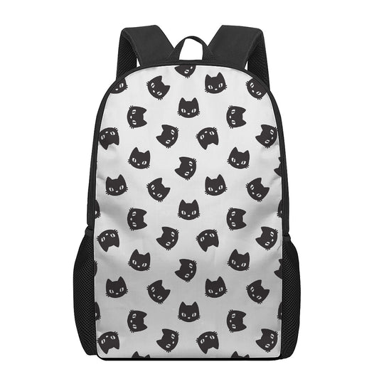 Black And White Cat Pattern Print 17 Inch Backpack