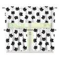 Black And White Cat Pattern Print 3 Piece Kitchen Curtains