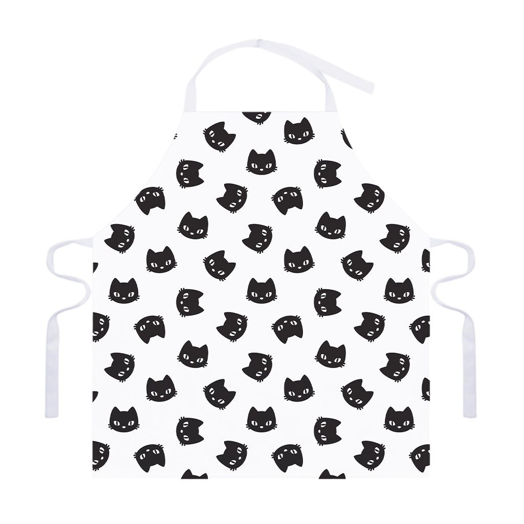 Black And White Cat Pattern Print Adjustable Apron