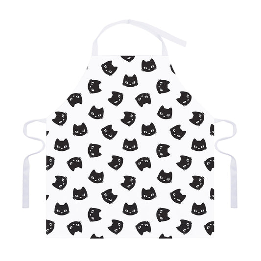 Black And White Cat Pattern Print Adjustable Apron