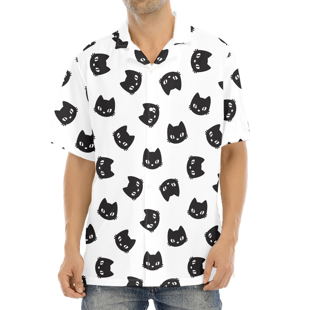 Black And White Cat Pattern Print Aloha Shirt