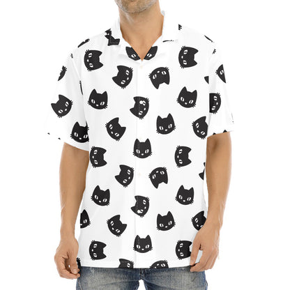 Black And White Cat Pattern Print Aloha Shirt