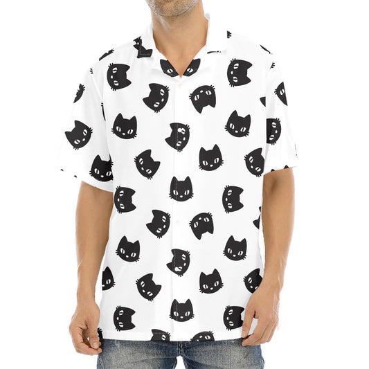 Black And White Cat Pattern Print Aloha Shirt