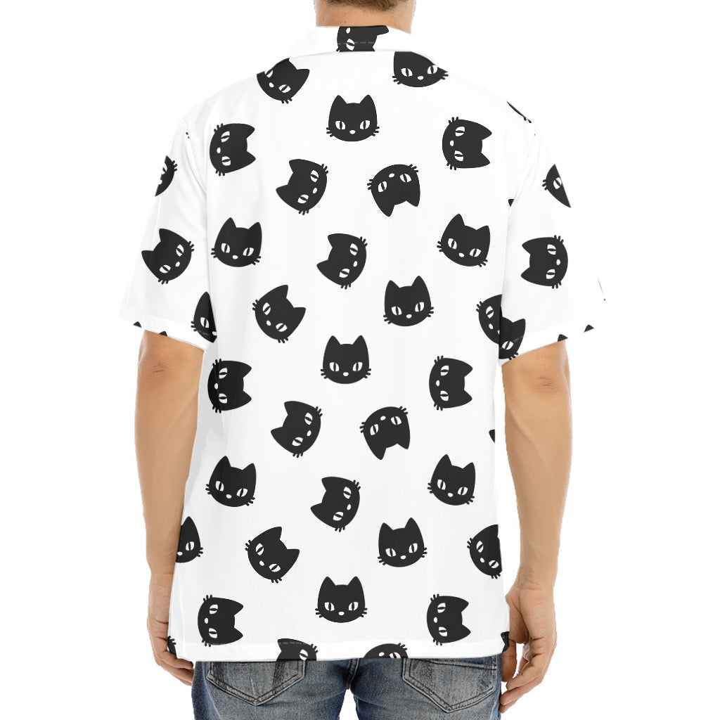 Black And White Cat Pattern Print Aloha Shirt