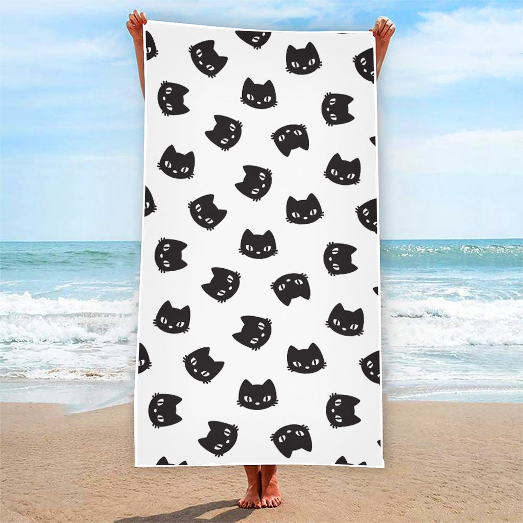 Black And White Cat Pattern Print Beach Towel