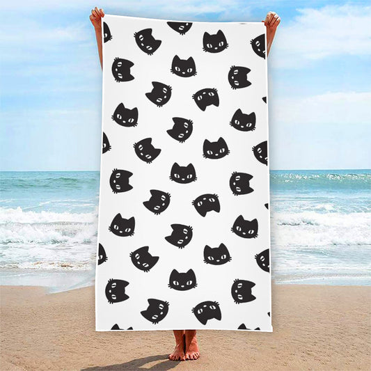 Black And White Cat Pattern Print Beach Towel