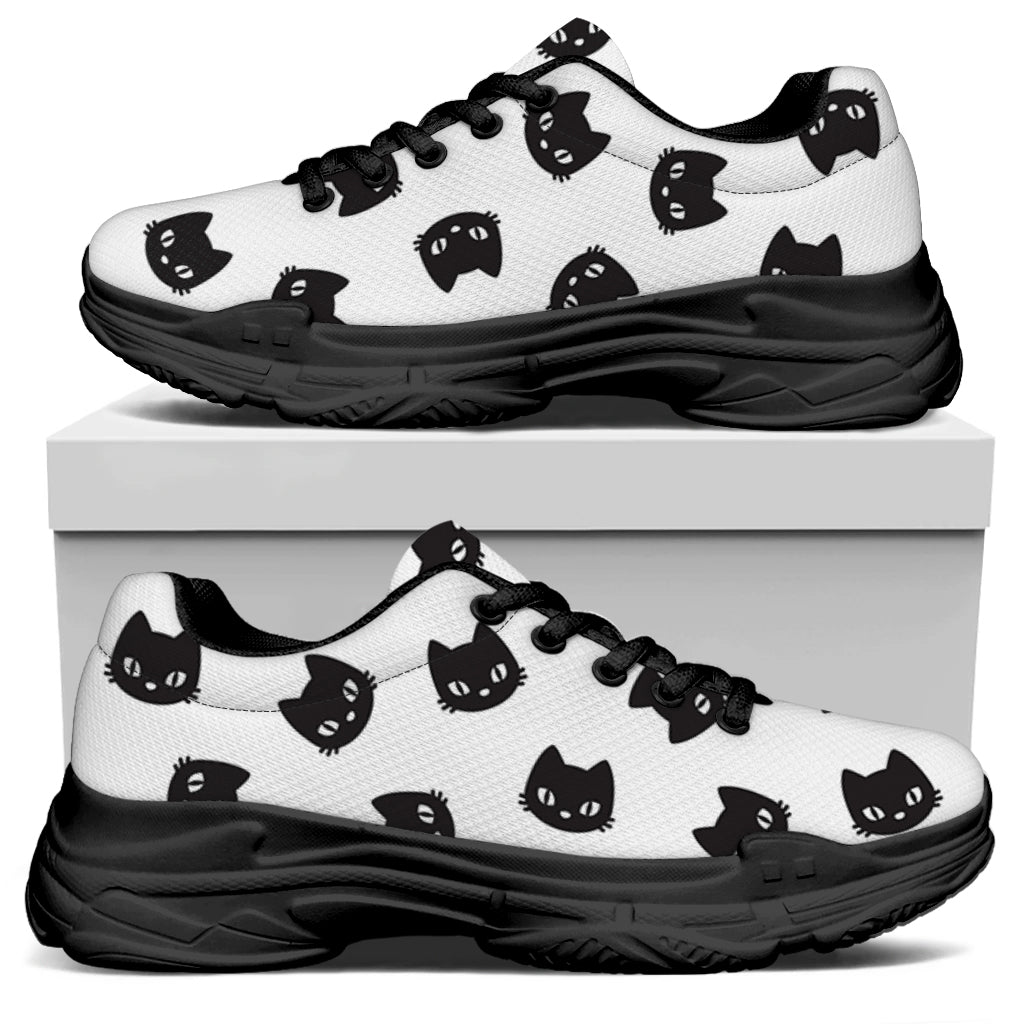 Black And White Cat Pattern Print Black Chunky Shoes