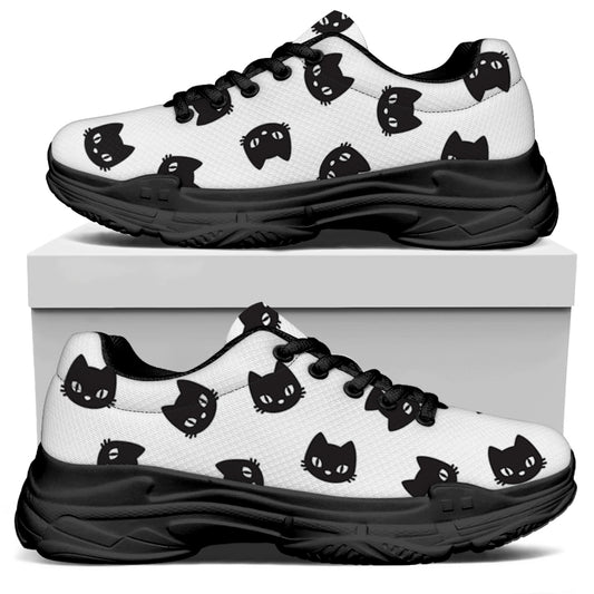Black And White Cat Pattern Print Black Chunky Shoes