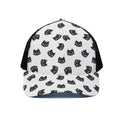 Black And White Cat Pattern Print Black Mesh Trucker Hat