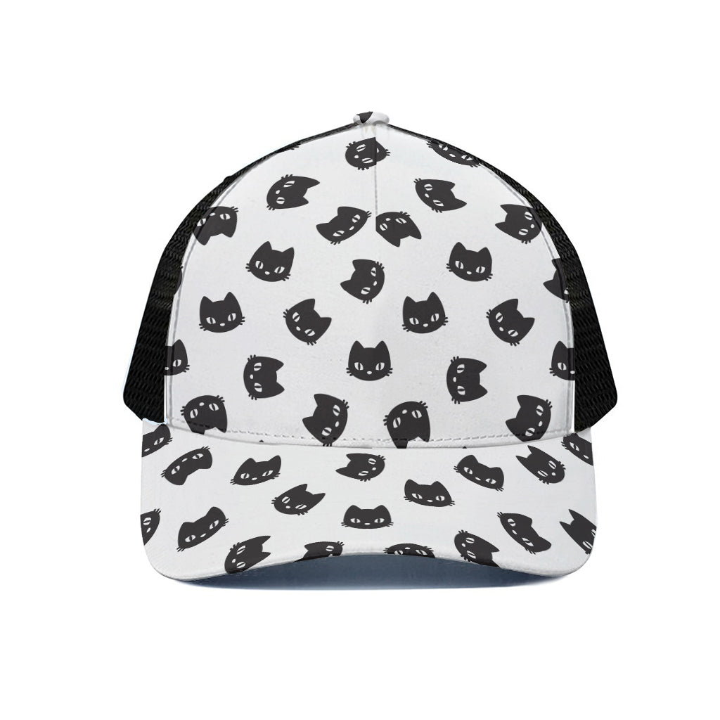 Black And White Cat Pattern Print Black Mesh Trucker Cap