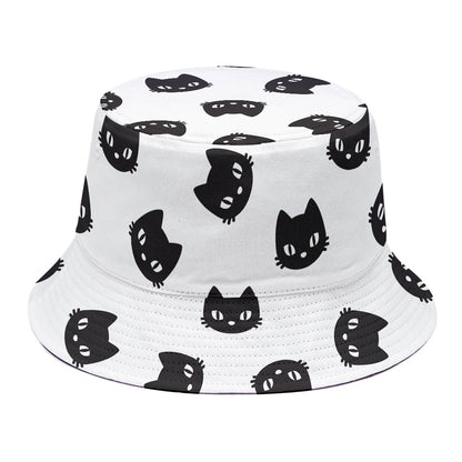 Black And White Cat Pattern Print Bucket Hat